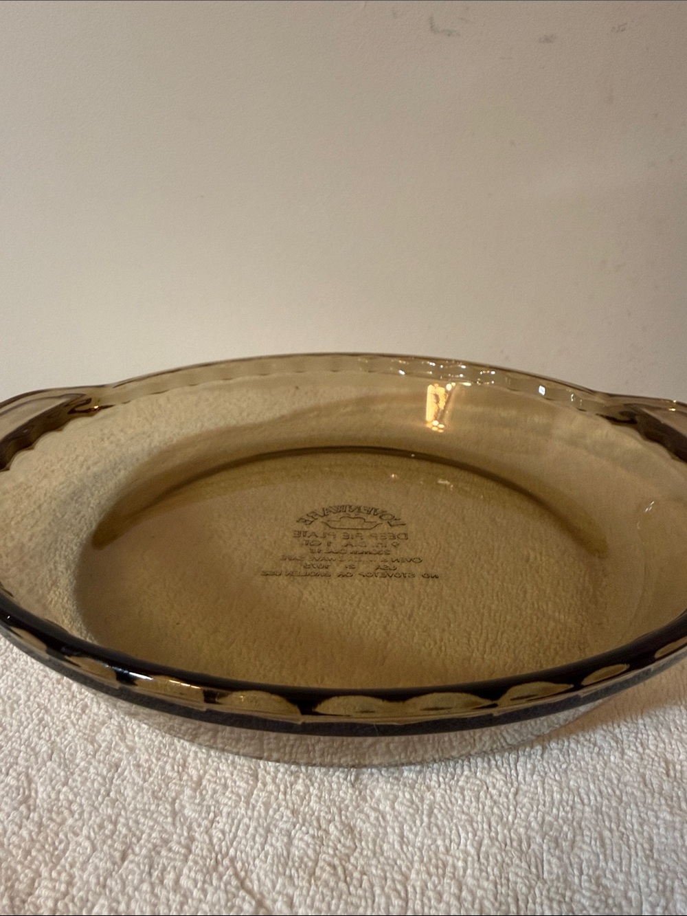Vintage Amber Glass Baking Dish - stamp says Lovinware deep dish pie plate.
